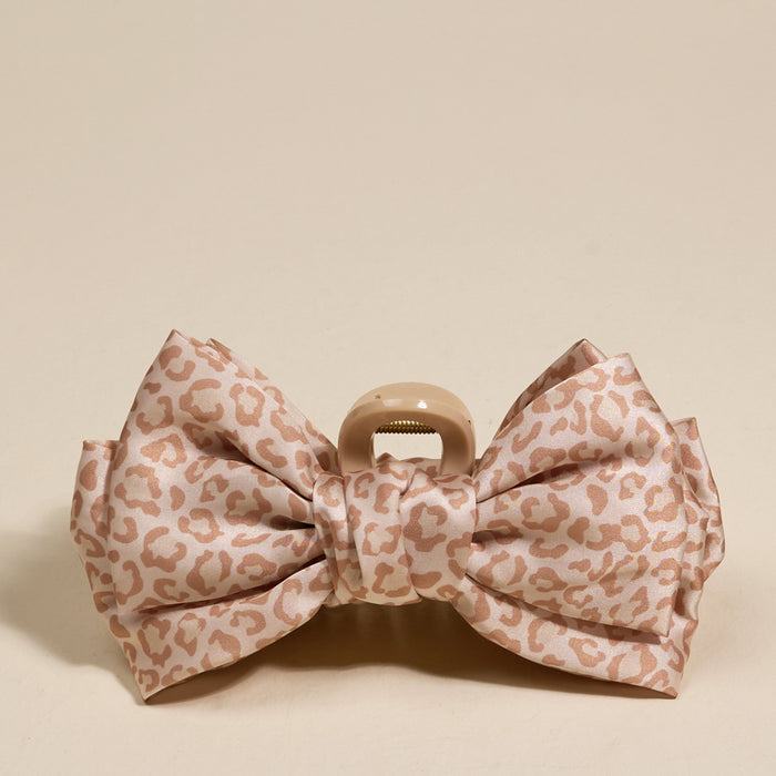 Cheetah Satin Bow Claw Clip
