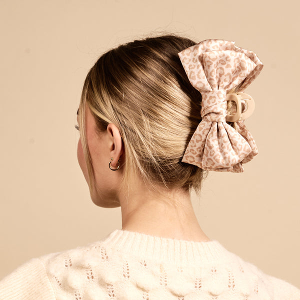Cheetah Satin Bow Claw Clip