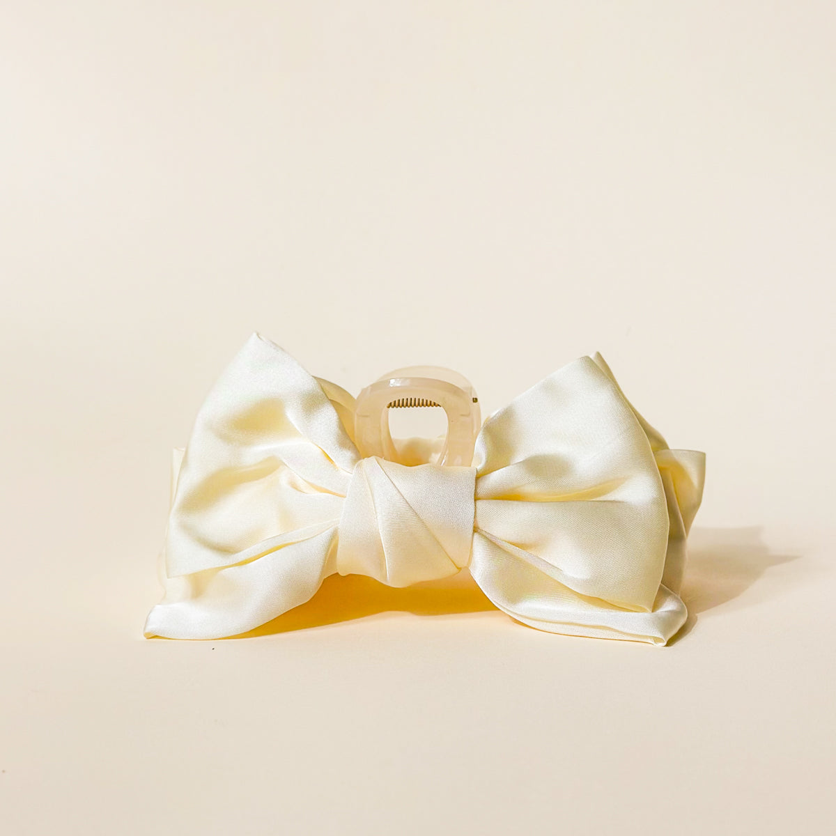 Cream Satin Bow Claw Clip