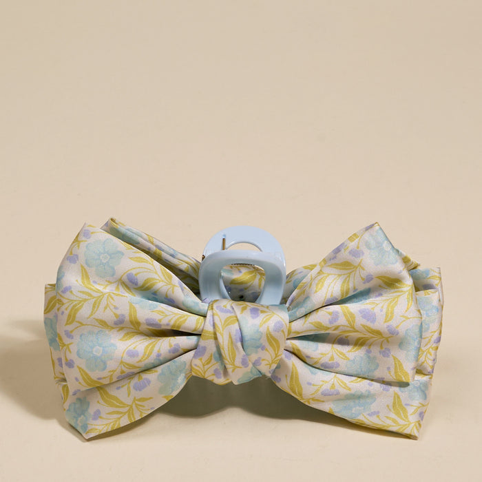 Poppin' Petals Aqua Satin Bow Claw Clip