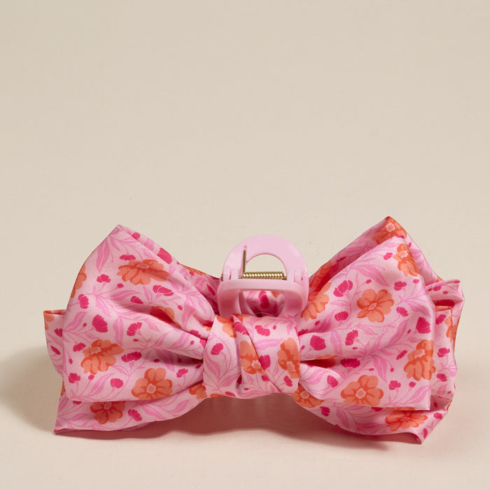 Poppin' Petals Hot Pink Satin Bow Claw Clip