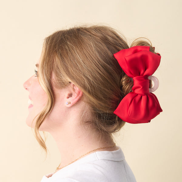 Red Satin Bow Claw Clip