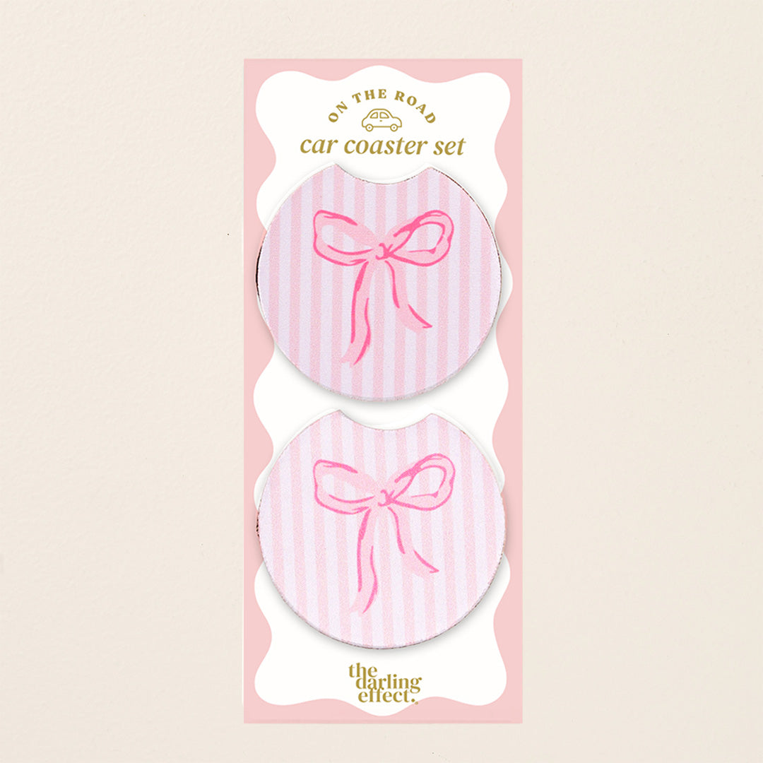 Bow Pink On the Road Car Coaster Set