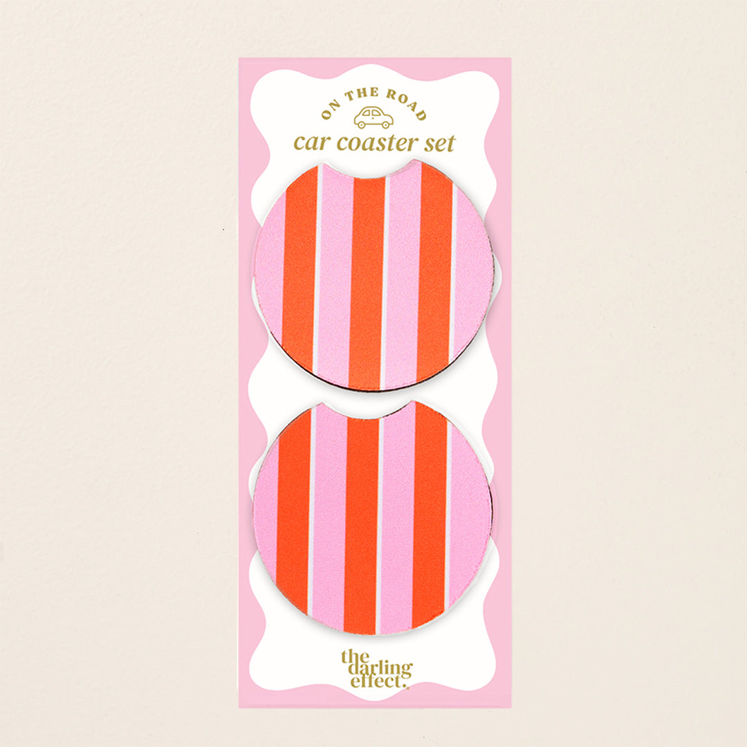 Sicily Stripes Pink On the Road Car Coaster Set