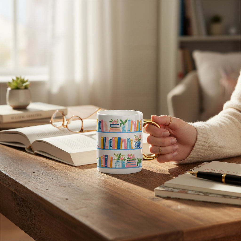 Book Shelfie 11 oz Cozy Cute Ceramic Mug