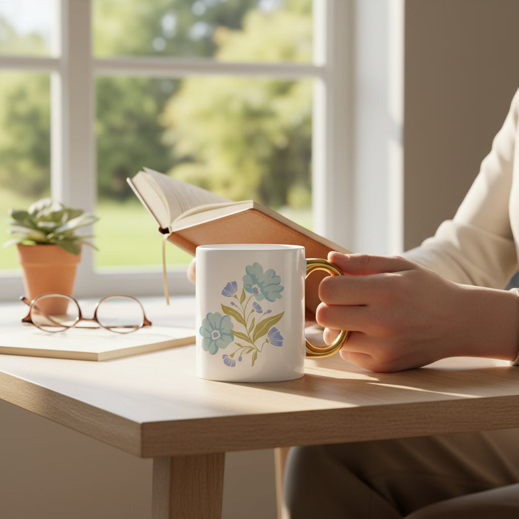 Poppin' Petals Aqua 11 oz Cozy Cute Ceramic Mug