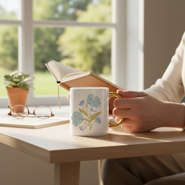 Poppin' Petals Aqua 11 oz Cozy Cute Ceramic Mug