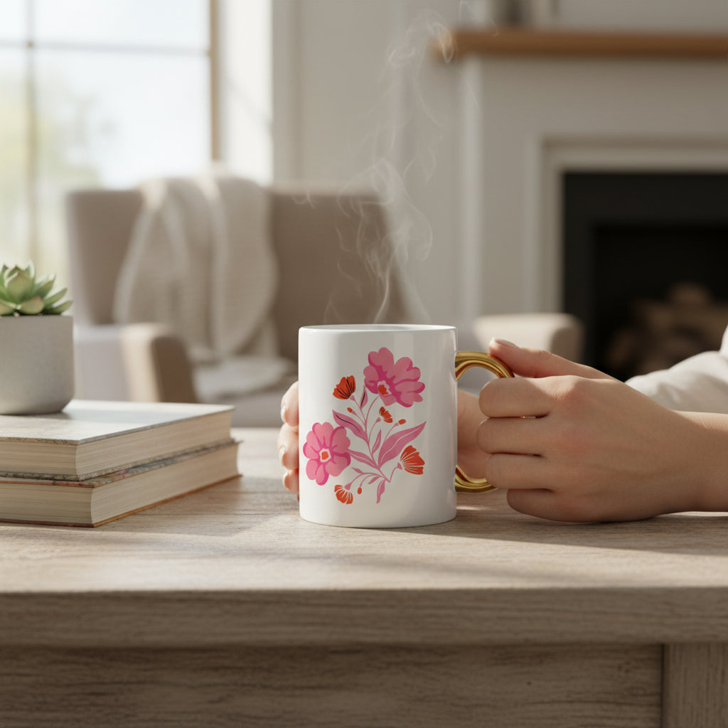 Poppin' Petals Hot Pink 11 oz Cozy Cute Ceramic Mug