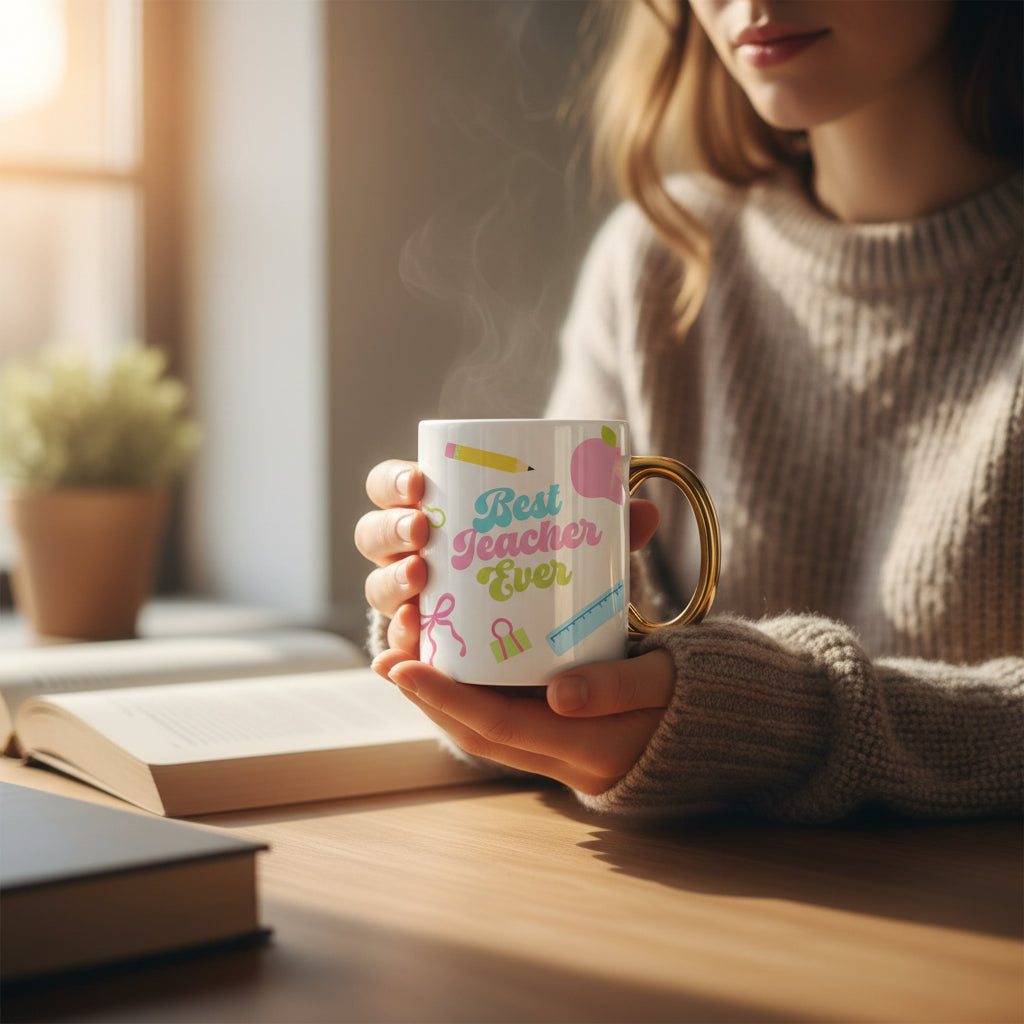Best Teacher Ever 11 oz Cozy Cute Ceramic Mug