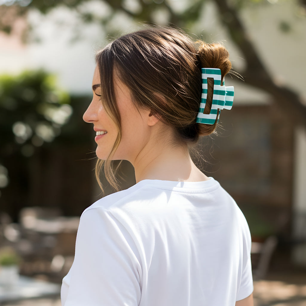 Sicily Stripes Teal Claw Clip