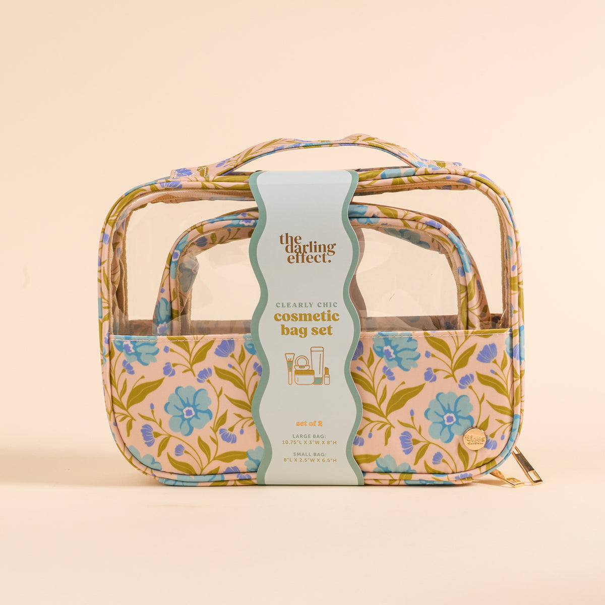 Poppin' Petals Aqua Clearly Chic Cosmetic Bag Set