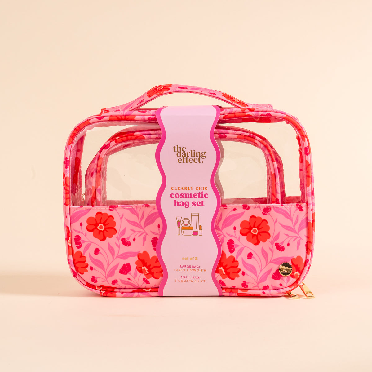 Poppin' Petals Hot Pink Clearly Chic Cosmetic Bag Set