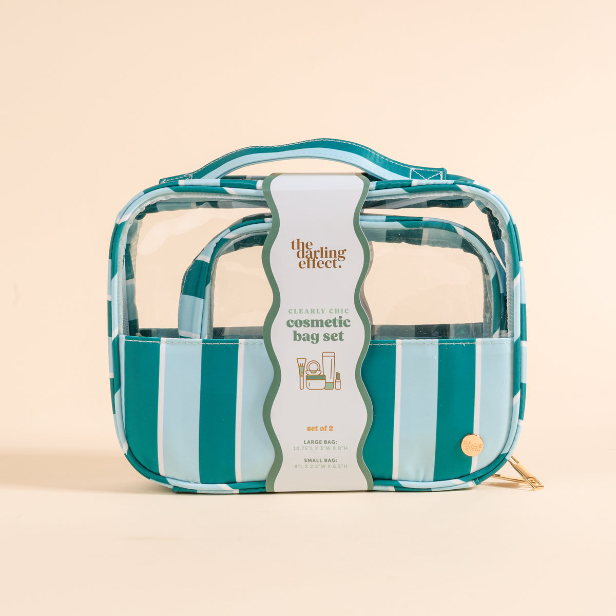 Sicily Stripes Teal Clearly Chic Cosmetic Bag Set