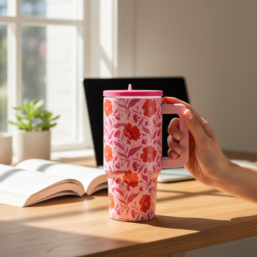Poppin' Petals Hot Pink 20 oz Lifestyle Flip Straw Tumbler