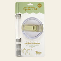 The Green 40 oz Lifestyle Flip Straw Lid by the-darling-effect includes a leak-resistant clear lid and a light green flip straw, both packaged together for easy hydration and displayed on branded The Darling Effect packaging. Compatible with 40 oz tumblers.