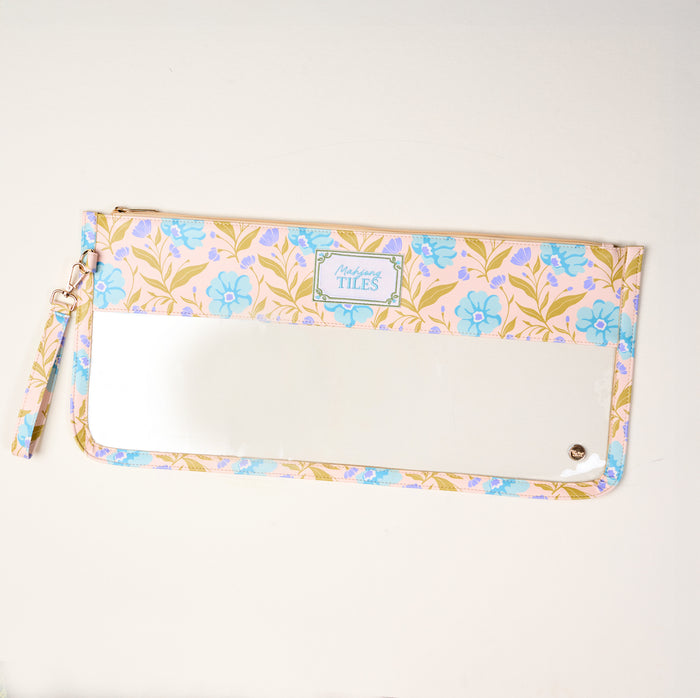 Poppin' Petals Aqua Mahjong Tile Keeper Pouch