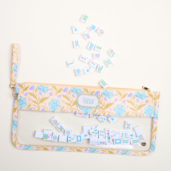 Poppin' Petals Aqua Mahjong Tile Keeper Pouch