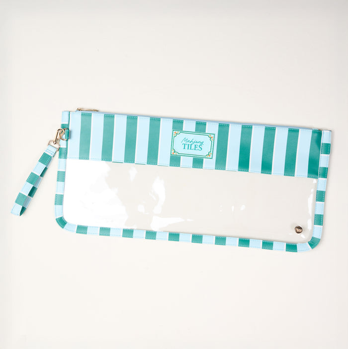 Sicily Stripes Teal Mahjong Tile Keeper Pouch