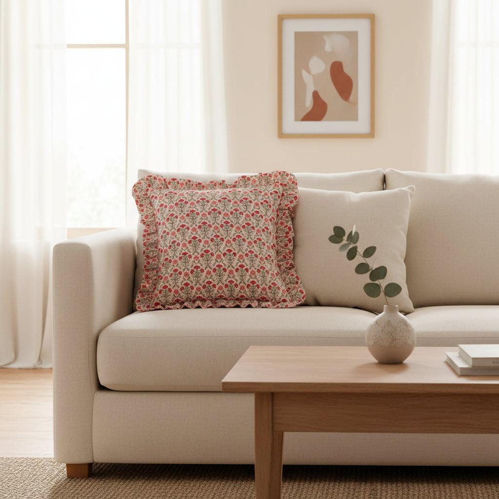 Everbloom Dusty Rose Scalloped Square Throw Pillow