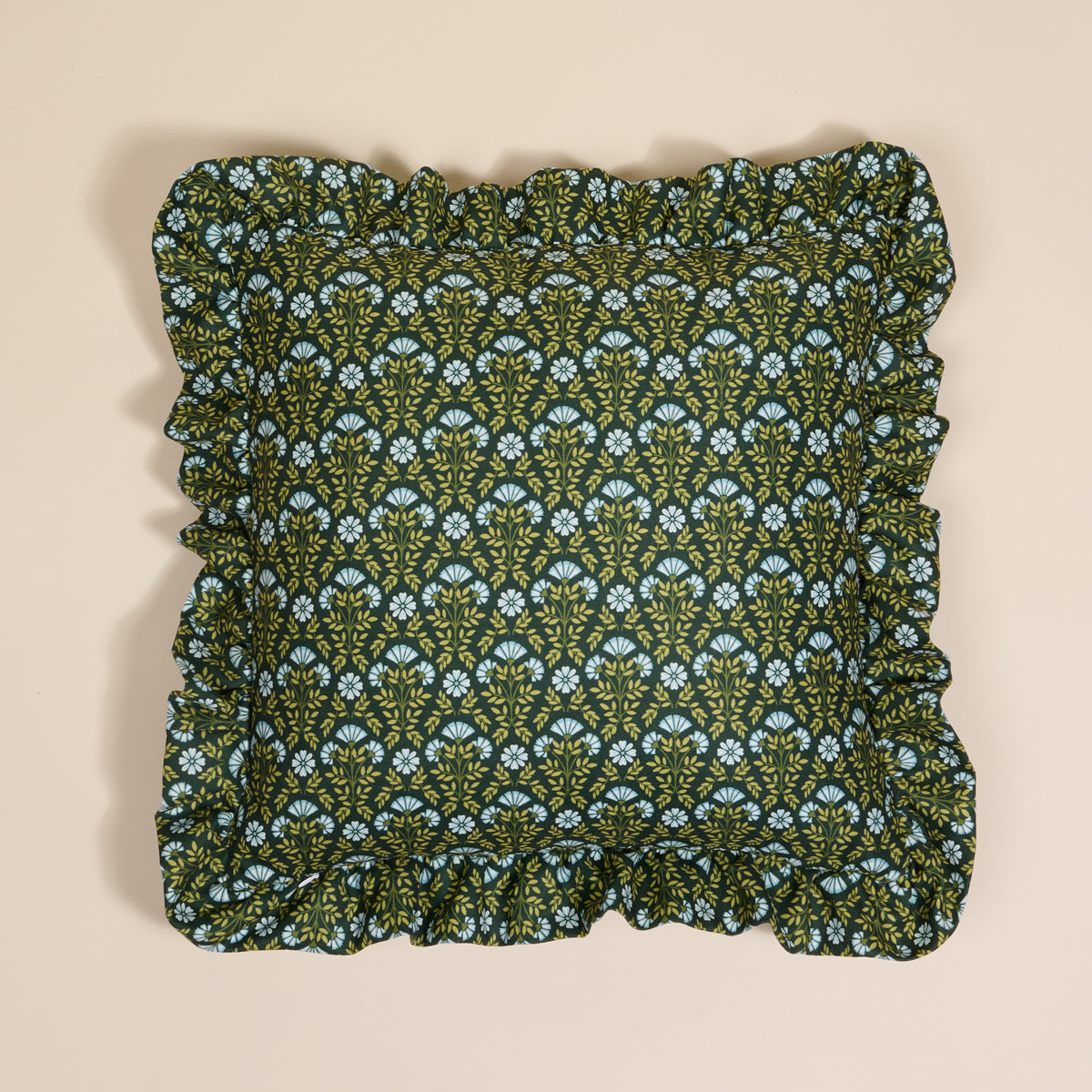 Everbloom Forest Green Scalloped Square Throw Pillow