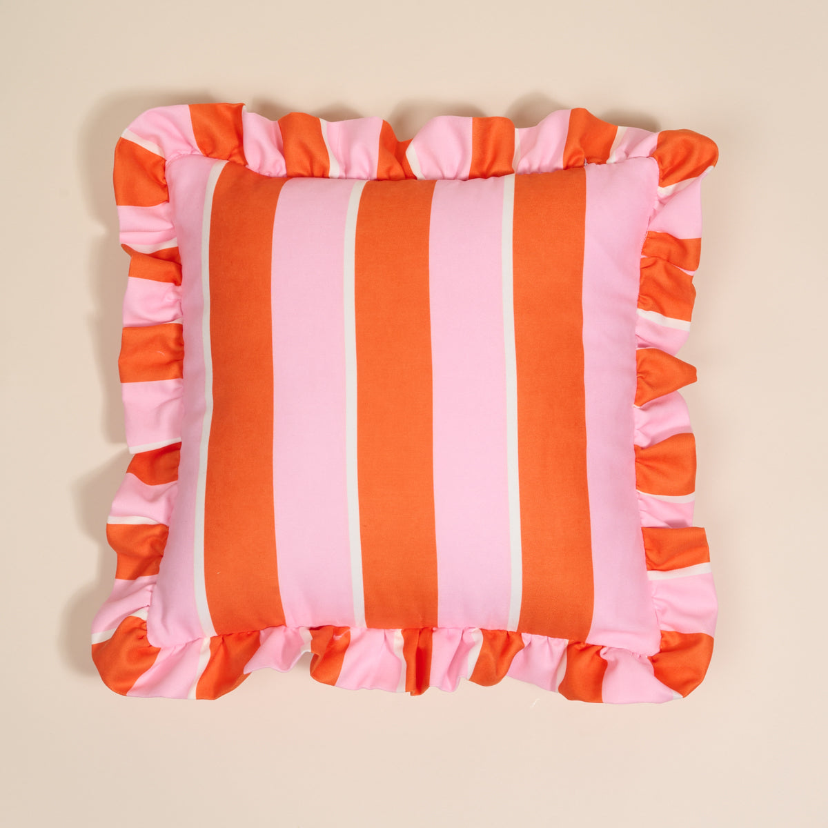 Sicily Stripes Pink Scalloped Square Throw Pillow