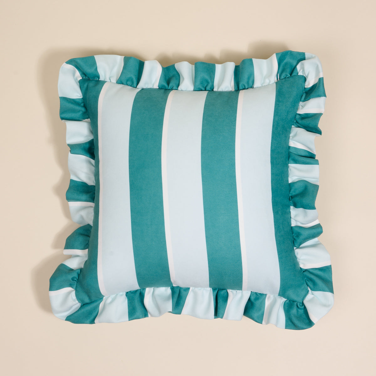 Sicily Stripes Teal Scalloped Square Throw Pillow
