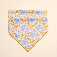 The Darling Effect’s Bow-Wow Pet Bandana-Poppin' Petals Aqua features a cotton design with an aqua background and a vibrant floral pattern, making it the perfect stylish accessory for your pet.