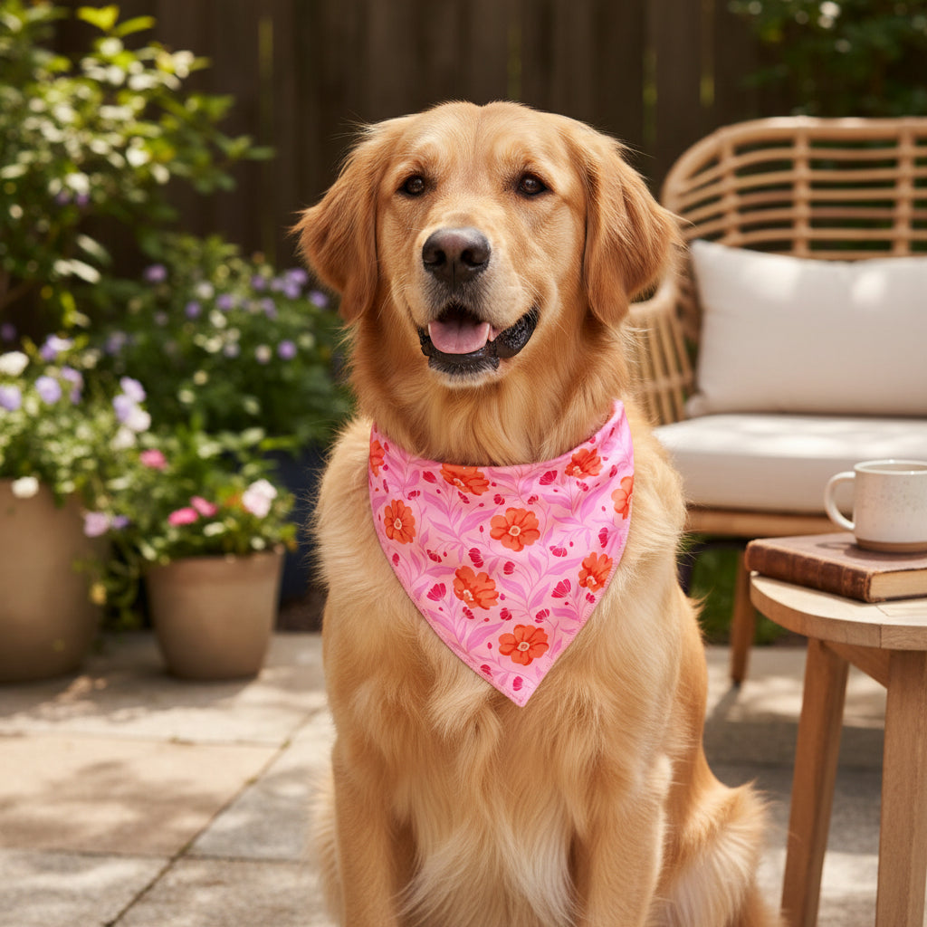 Bow-Wow Pet Bandana-Poppin' Petals Hot Pink