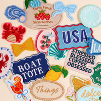 The Darling Effect’s “Stressed, Blessed, & Coffee Obsessed” Mix & Match Iron-On Patch adds unique flair to your gear—perfect for customizing with fun embroidered designs in a snap.