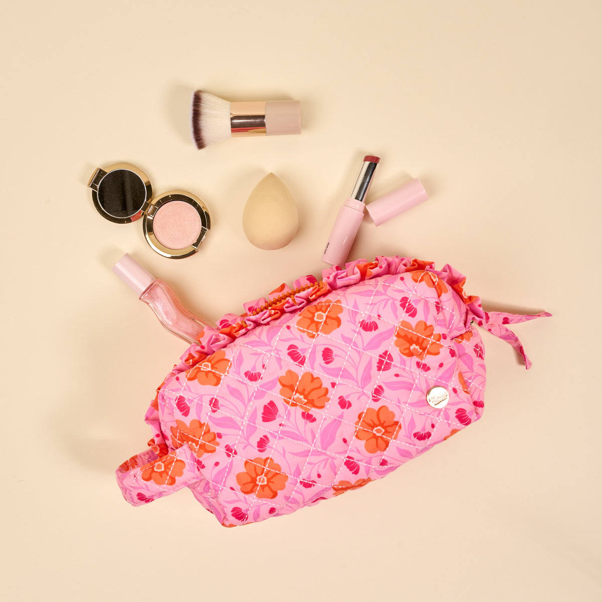 Poppin' Petals Hot Pink Essentials Quilted Cosmetic Pouch