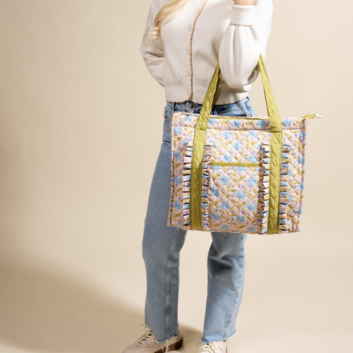 Poppin' Petals Aqua The Everyday Quilted Tote Bag
