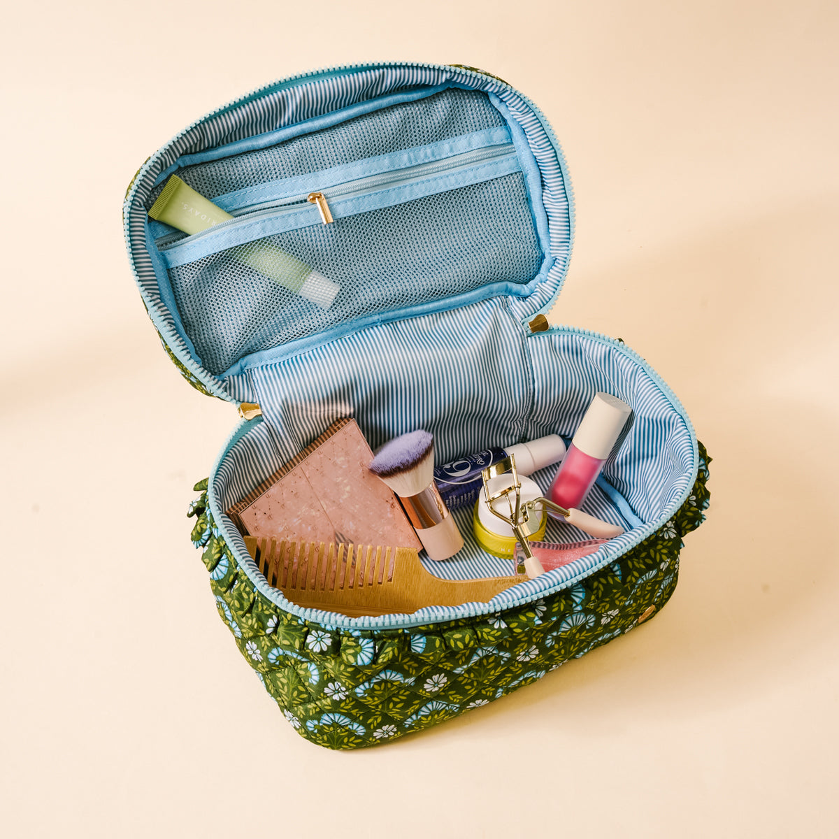 Everbloom Forest Green Glam & Go Quilted Cosmetic Bag