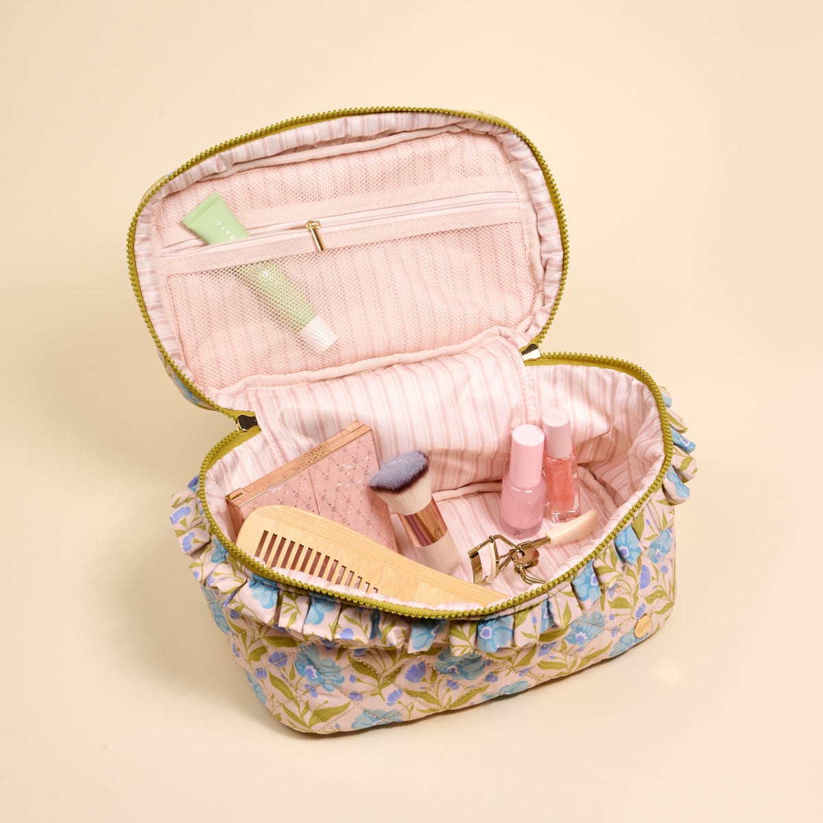 Poppin' Petals Aqua Glam & Go Quilted Cosmetic Bag