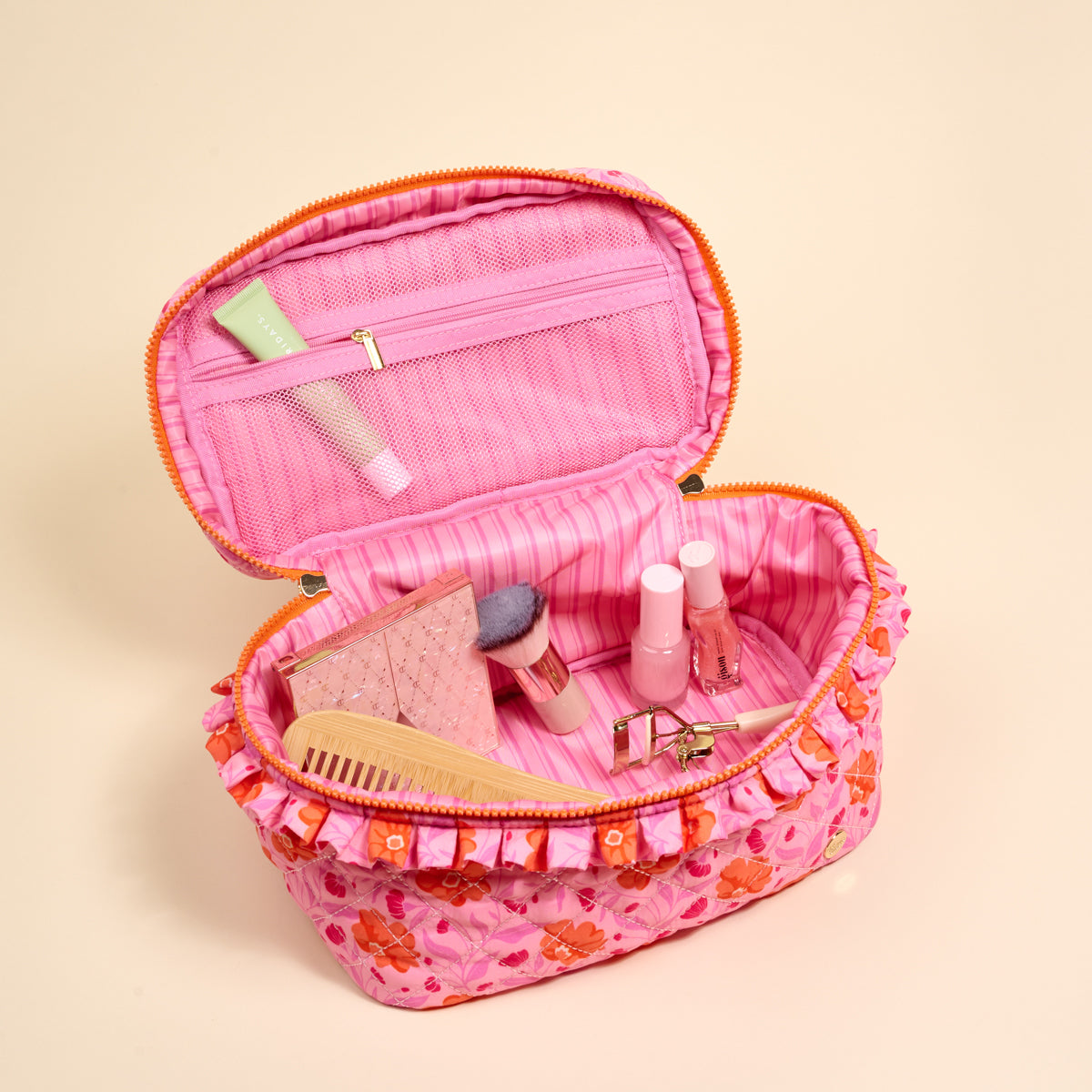 Poppin' Petals Hot Pink Glam & Go Quilted Cosmetic Bag