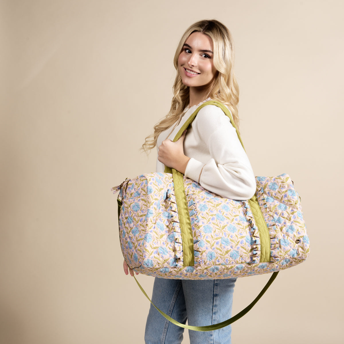 Poppin' Petals Aqua On-the-Go Quilted Weekender Bag
