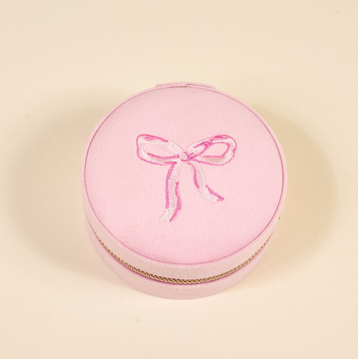 Bow Pink Round Velvet Jewelry Case