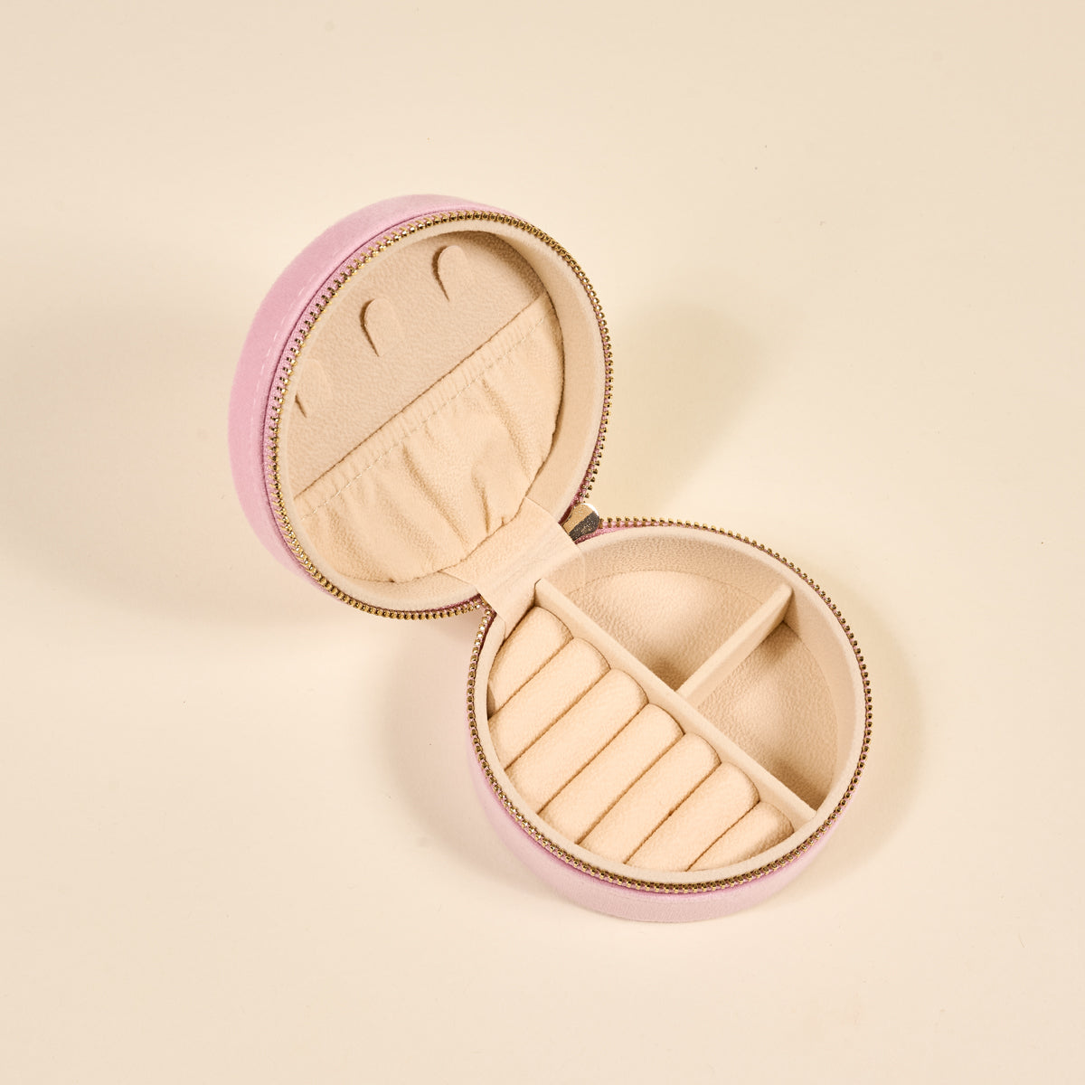 Bow Pink Round Velvet Jewelry Case