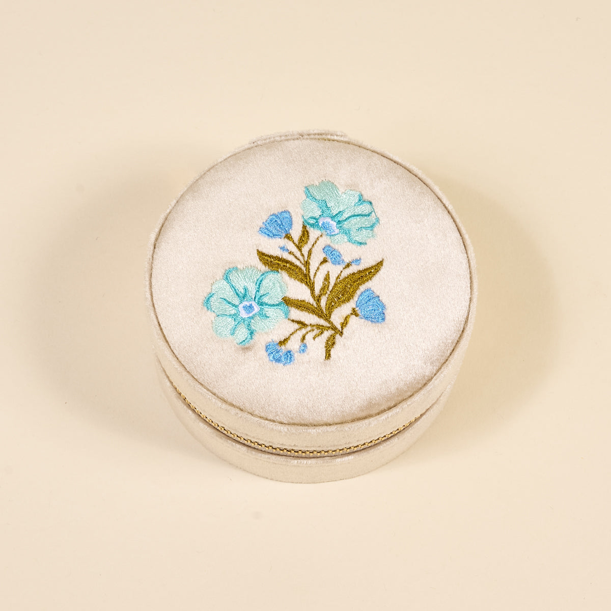 Poppin' Petals Aqua Round Velvet Jewelry Case