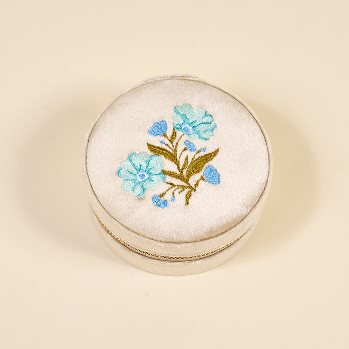 Poppin' Petals Aqua Round Velvet Jewelry Case