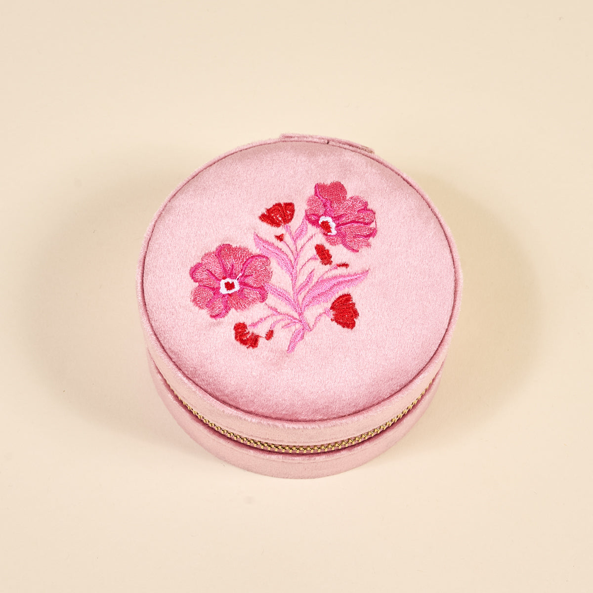 Poppin' Petals Hot Pink Round Velvet Jewelry Case