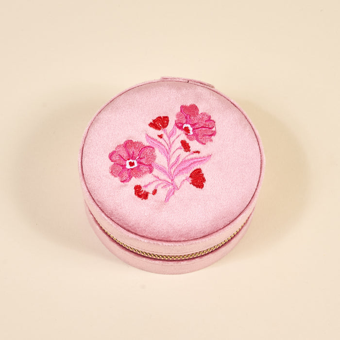 Poppin' Petals Hot Pink Round Velvet Jewelry Case