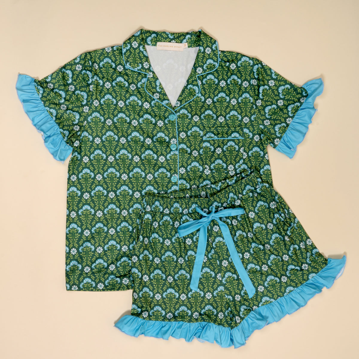 Everbloom Forest Green Slumber Party Pajama Shorts Set