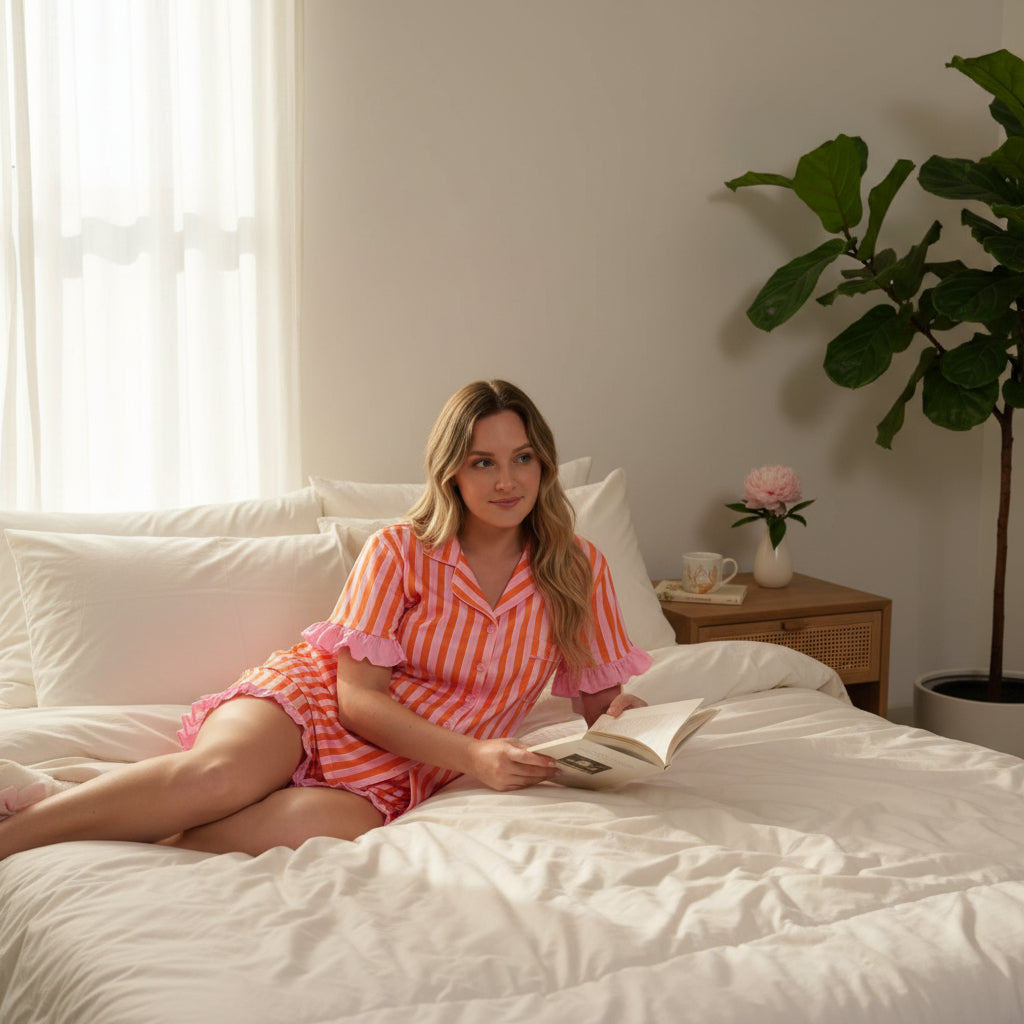 Sicily Stripes Pink Slumber Party Pajama Shorts Set