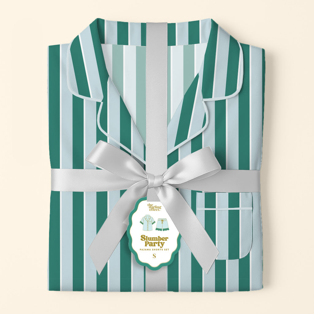 Sicily Stripes Teal Slumber Party Pajama Shorts Set