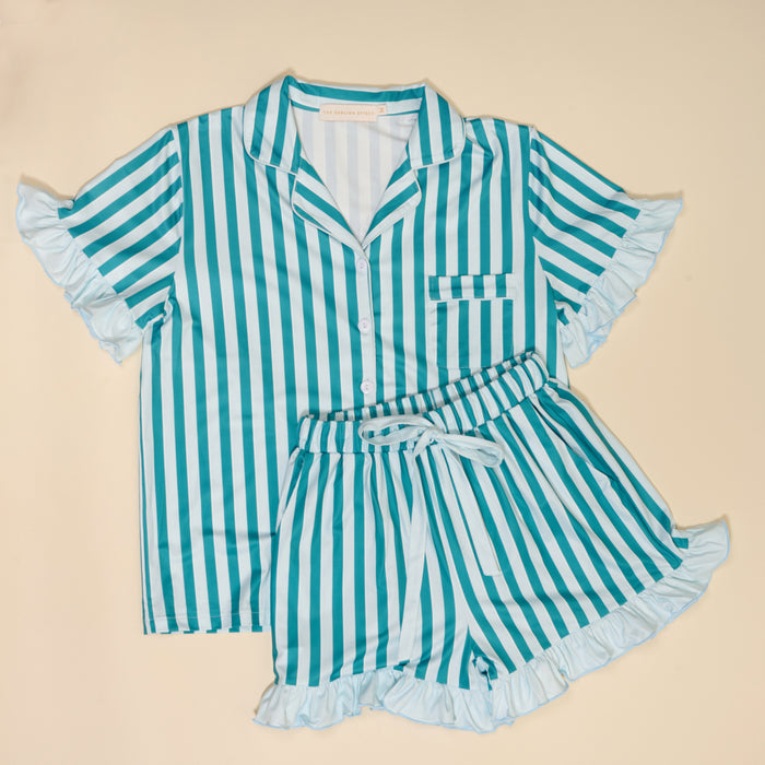 Sicily Stripes Teal Slumber Party Pajama Shorts Set