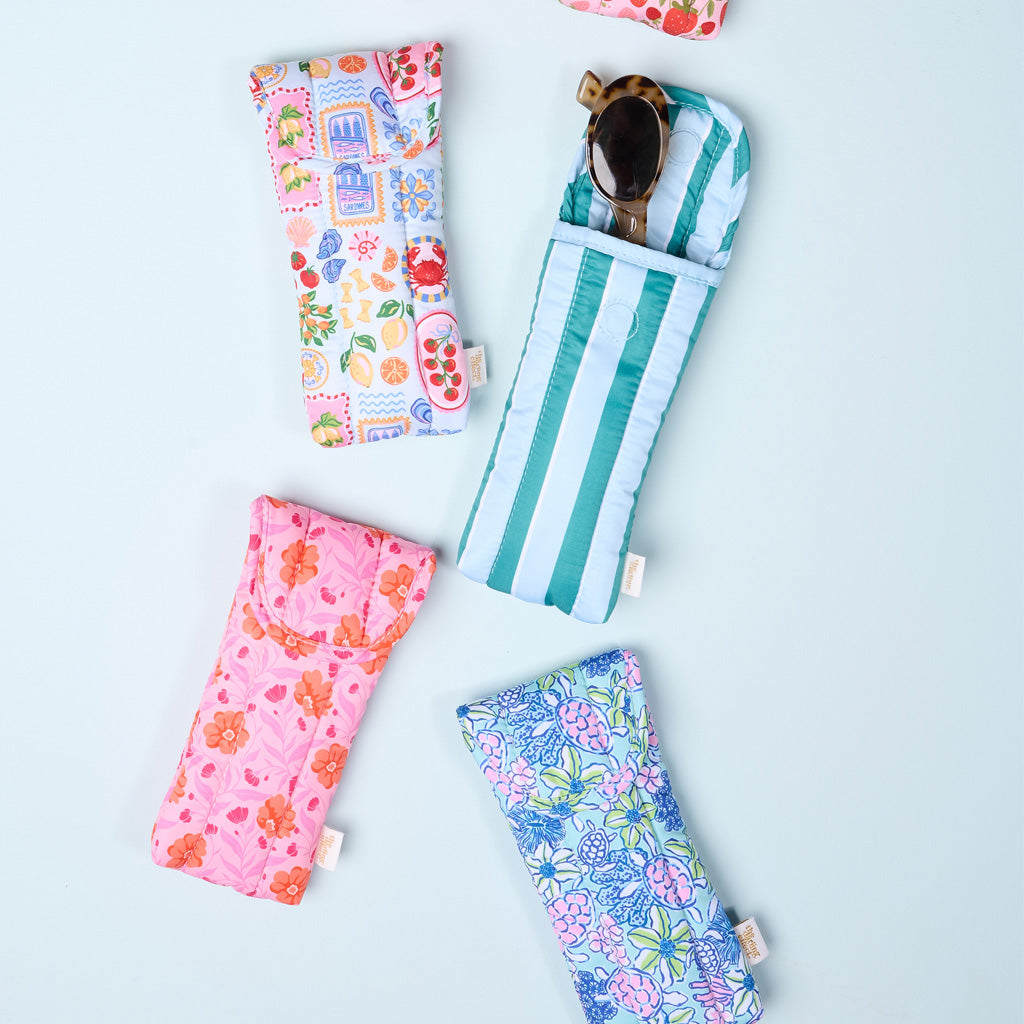 Poppin' Petals Aqua Puffy Sunglasses Case