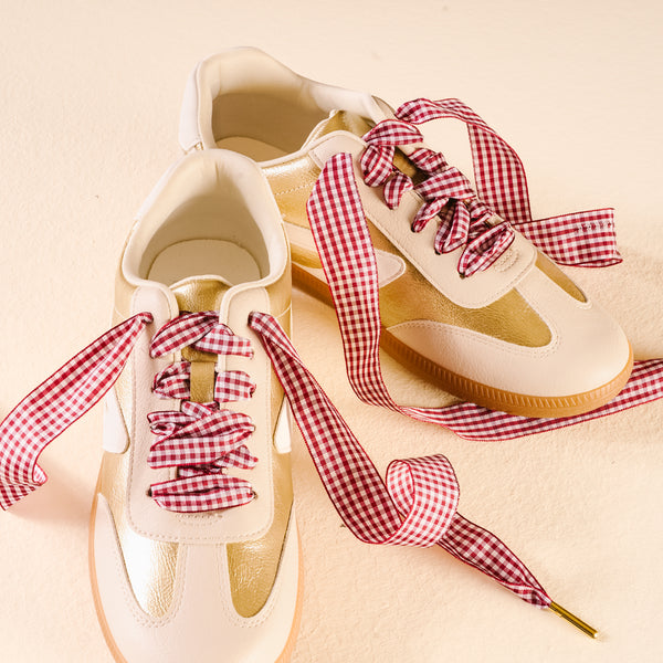Gingham Burgundy Step It Up Shoelaces