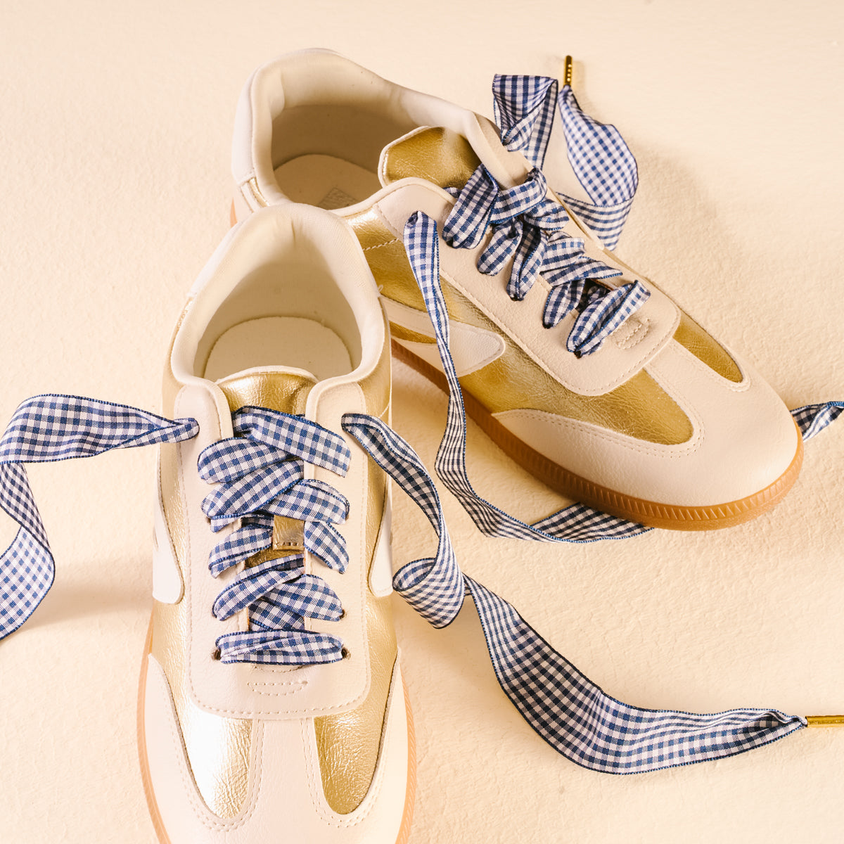 Gingham Navy Step It Up Shoelaces