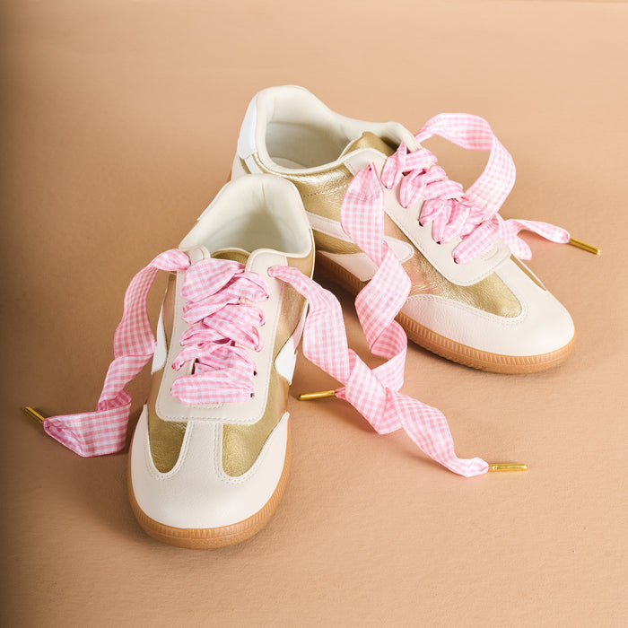 Gingham Pink Step It Up Shoelaces