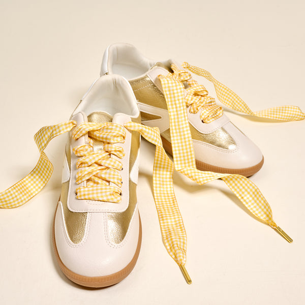 Gingham Yellow Step It Up Shoelaces